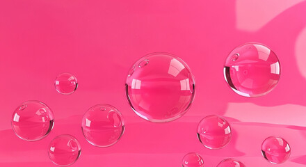 Clear Spherical Droplets on a Vibrant Pink Surface