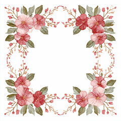 Obraz premium embroidery illustration of square decorative frame with flowers and leaves