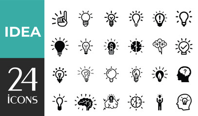 Icon Set for Ideas. Icons for creativity, problem-solving, innovation, strategy, and thought that include the idea lamp and bulb symbol. Vector illustration.