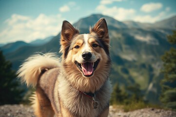 Joyful canine enjoying a mountain adventure