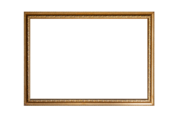 Vintage old retro wooden golden frame isolated on white