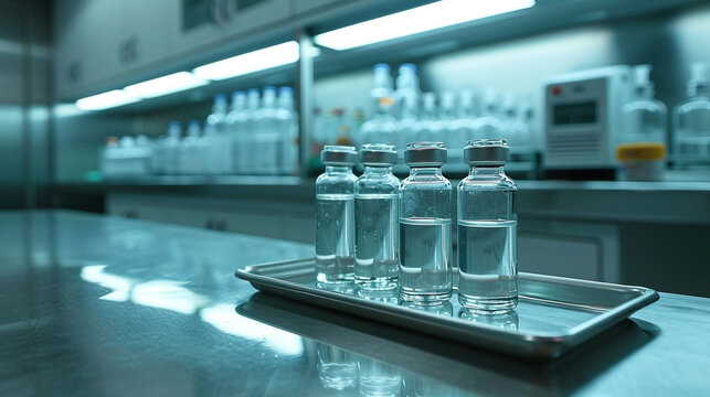 Bottles filled with sterile solution: Essential elements for scientific research