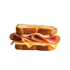 A closeup of a fresh ham and cheese sandwich on white bread, a delicious snack for breakfast or lunch