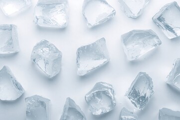 Obraz premium Ice cubes on a plain white surface