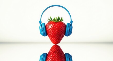 Strawberry with headphones isolated on white background