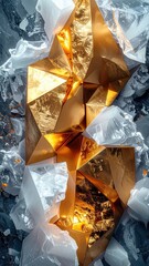 An artistic and surreal New Year visual featuring golden crystals and ice with a sparkling, luxurious feel.