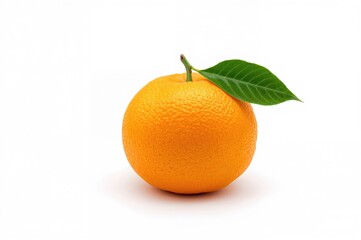 Isolated fresh orange with green leaf on white background, perfect condition
