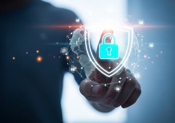 A person interacting with a digital security interface, highlighting data protection and privacy concerns.