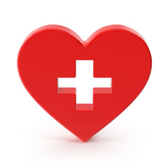Obraz premium Red heart with white cross healthcare symbol