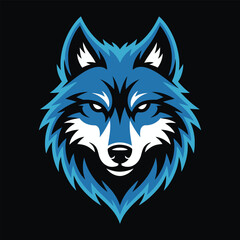 Blue Wolf Head Mascot Vector Illustration .
