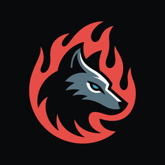 Wolf Face Fire Logo Vector Art with black background .