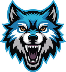 Blue Wolf Head Mascot Vector Illustration with black background .