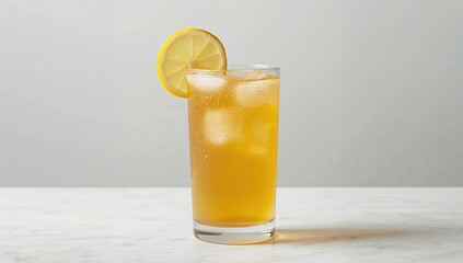 Fototapeta premium Homemade organic fermented probiotic beverage with lemon and ginger, also known as Kombucha, with blank space