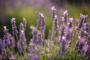 Obraz premium Close-up of lavender blossoms in a garden with a gentle, selective focus