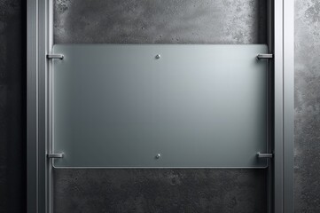 Textured background featuring frosted plastic panel framed by metal rails and mounting brackets