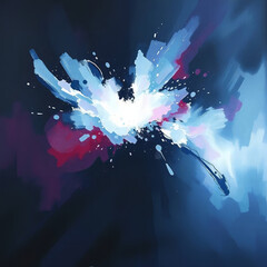 Abstract Painting with White, Blue, and Red Brushstrokes