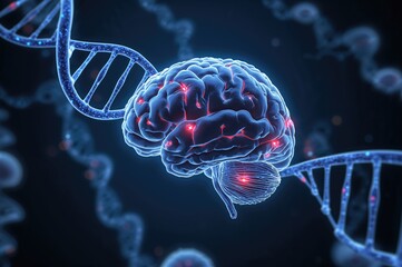 3D conceptual visualization of hereditary brain conditions caused by DNA mutations