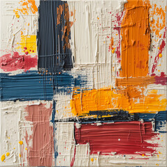 Abstract Square Painting with Textured Color Blocks