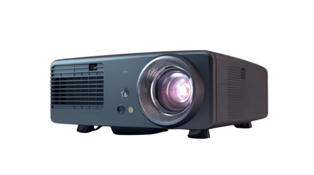 Digital Video Projector Device Isolated on White Background – Modern Multimedia Projection Equipment for Home Theater, Office Presentation, and Classroom Use