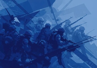 Abstract blue artwork representing military strength.