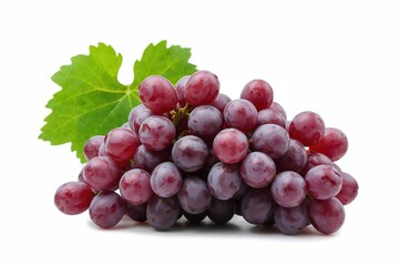 Cluster of fresh grapes accompanied by green leaves isolated on a transparent background
