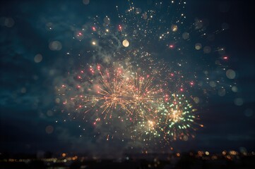 Obraz premium Multi-colored fireworks with gentle light bokeh effects