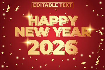 Fototapeta premium Editable Red 2026 Happy New Year Festive Typography