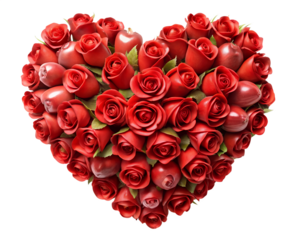 Heart Shape Made of Red Roses Isolated on Transparent Background
