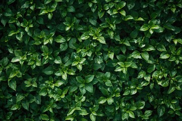 Texture of vibrant green leaves. Background of fresh leafy hedge.