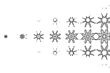 Black and white snowflake illustration pattern with vintage floral ornament and grunge texture border design