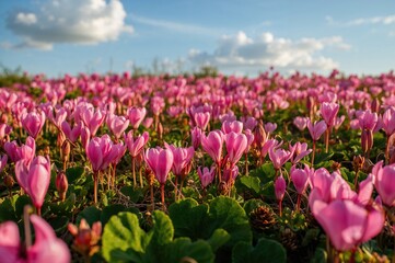 Expanse of Pink Cyclamen Blooms