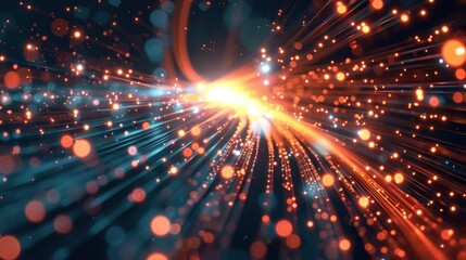 Naklejka premium Data Transfer communication tech Light Flares Glowing Lines 3D Rendering Optical Fiber Concept Dark Background