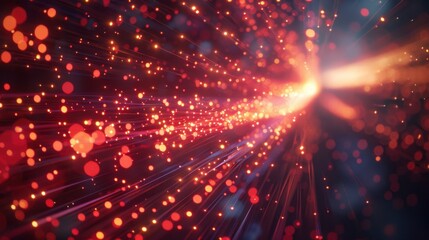 Fototapeta premium Data Transfer communication tech Light Flares Glowing Lines 3D Rendering Optical Fiber Concept Dark Background