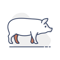 Domestic Pig Side View Flat Line