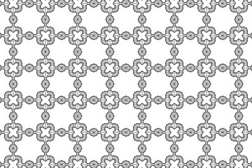 Four-Lobed Floral Cross Pattern &ndash; Black & White Geometric Grid for Textile, Tiling & Architectural Design