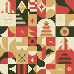 Obraz premium Christmas geometric seamless pattern with tree and snowflake shapes