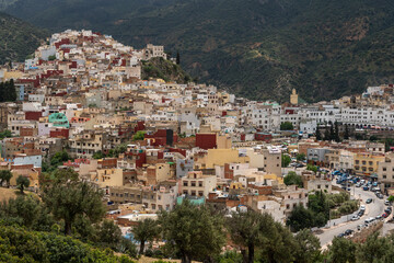 Obraz premium View of Moulay Driss Zerhoun, a city in Meknes region famous for being the site of the tomb of Idris I, Morocco.