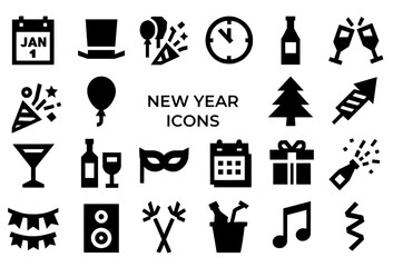Obraz premium Icon pack, Icon sheet, New Year theme, silhouette version with straight line style
