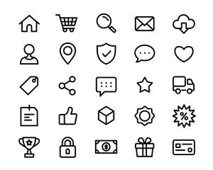 Fototapeta premium Set of thin line icons for ecommerce and online shopping isolated on white