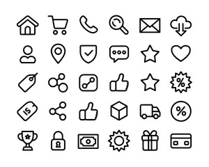 Set of thin line icons for online shopping and ecommerce isolated on white background