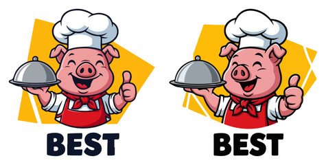 Chef Pig Mascot with Cloche