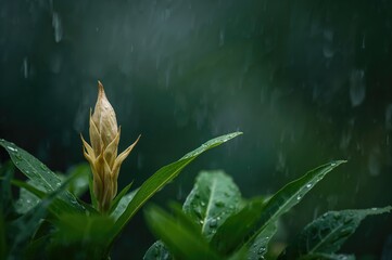 Zingiber officinale plant blooming in wet weather
