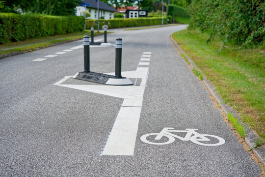 Bicycle path with posts placed to slow riders and cars