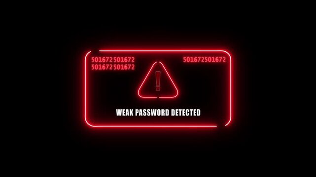 weak password detected    Alert. Warning security breach computer hacking warning message hacked Warning symbol on the screen privacy protection data hacking malware virus Danger sign. 