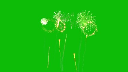 Exploding fireworks with fiery flames on green screen background for overlay use - Powered by Adobe