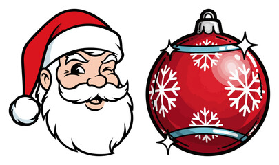 Cartoon Santa Claus and Ornament Christmas Icons colorful cartoon vector