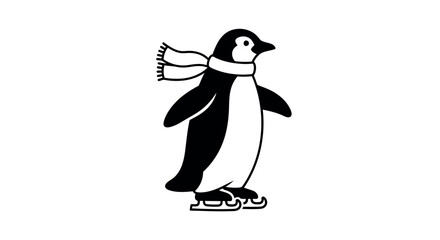 Festive Penguin Skating with Cozy Scarf Ready for Winter Celebrations and Holiday Cheer Symbolizing Seasonal Fun and Joyful Outdoor Activities Perfect for Greeting Cards and Winter Themed Designs