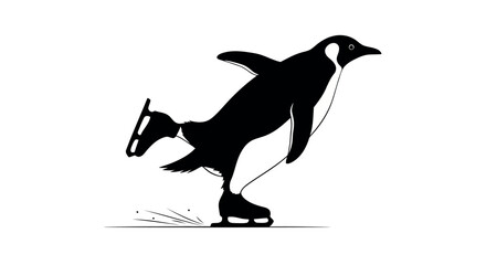 Graceful Penguin on Ice Skates Showcasing Winter Fun and Elegance in a Stylized Silhouette Illustration on White Background for Creative Projects and Design Inspirations © PixelSaga MH2 