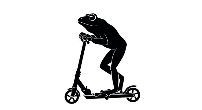 Whimsical Frog on Scooter Silhouette Graphic for Creative Projects and Design Applications Promoting