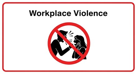 Workplace Violence Sign: Rectangular Poster with Text, Warning, Safety, Security, Employee Protection, Threat, Red, Black, White.